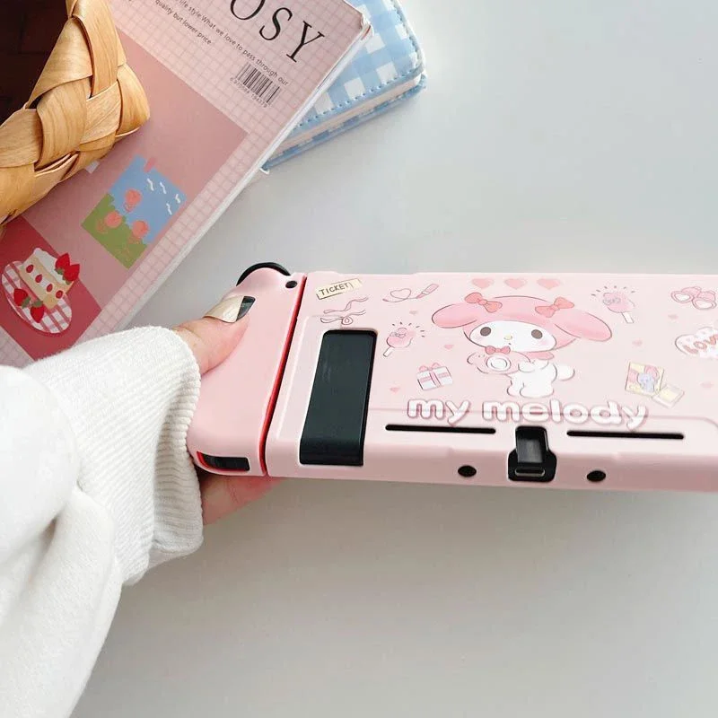 Sanrios Hellokittys Kuromi Soft Shell Protective Case Cover for Nintendo Switch Ns Oled Lite Joy-Con Controller Game Accessory