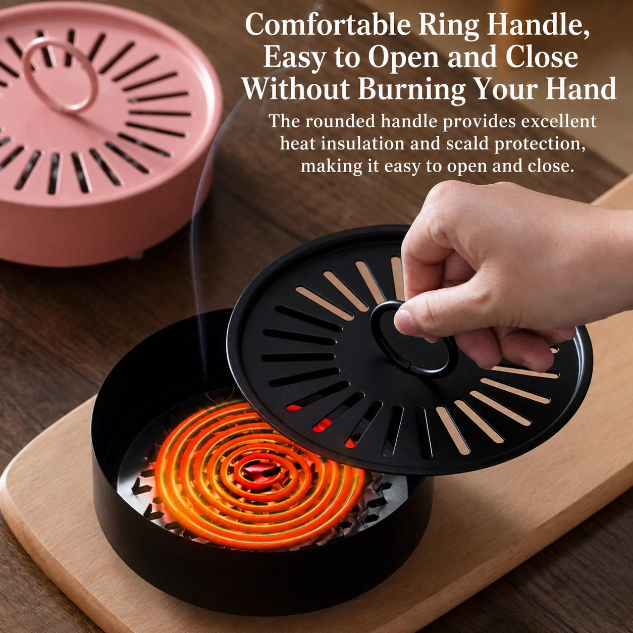 Outdoor Mosquito Coil Holder with Lid, 15cm Carbon Steel Ash Tray, Heat-Resistant Incense Burner for Patio Camping Garden