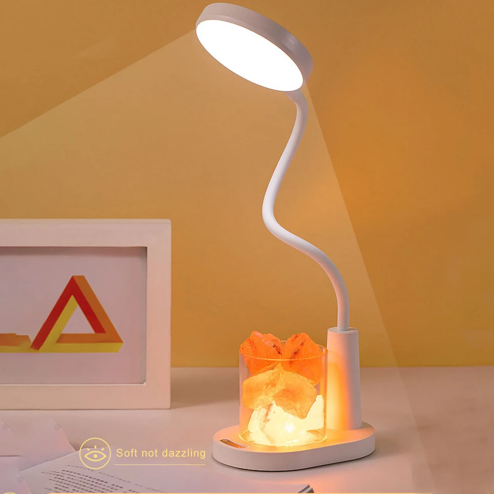 Modern Crystal Salt Stone Lamp RGB Dimmable Table Lamp Nightlight USB Rechargeable Anion Aromatherapy Eye Protection Desk Lamp