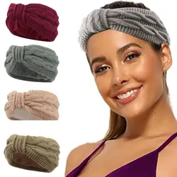 Winter Knitted Headbands For Women Thicken Knitting Woolen Ear Warmer Cross Knot Turban Plush Lined Hair Band Hair Accessories