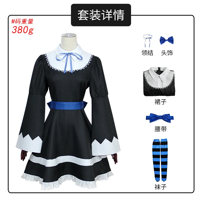 Anime Panty & Stocking with Garterbelt Younger Sister Anarchy Stocking Cosplay Costume Gothic Maid Lolita Dress Wig Long Socks