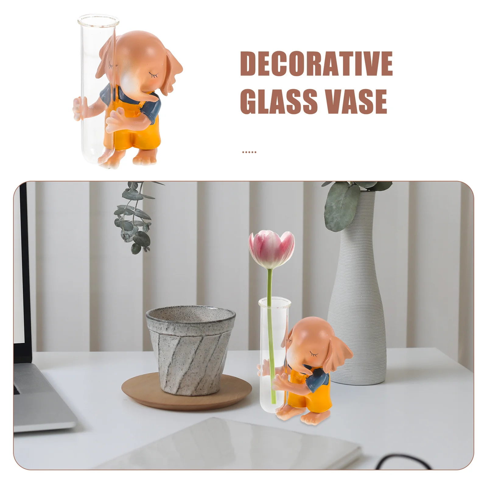 

Clear Glass Small Elephant Vase Hydroponic Decorative Tube Desktop Flower Holder Unique Creative Glass Vase Home