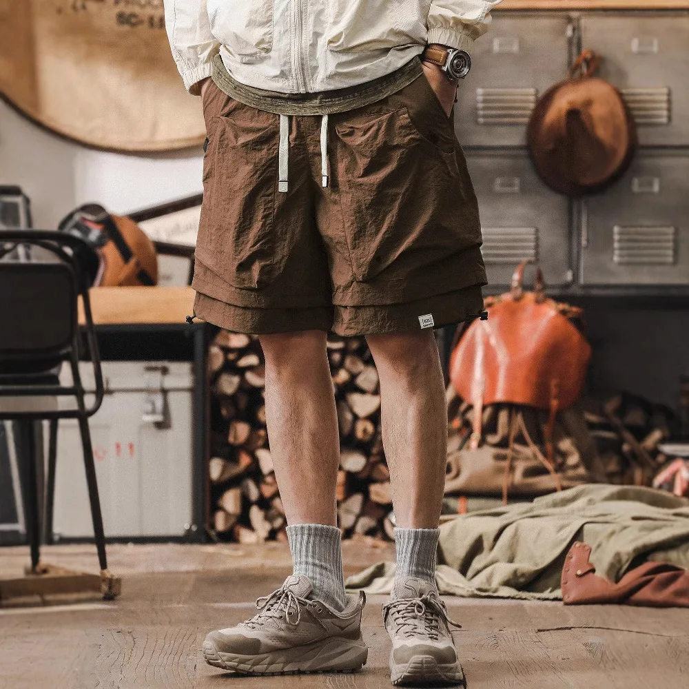 

2026 Summer Cool Ice Silk Tooling Shorts Men's Outdoor Waterproof Quick-drying Large Pocket Casual Five-point Pants