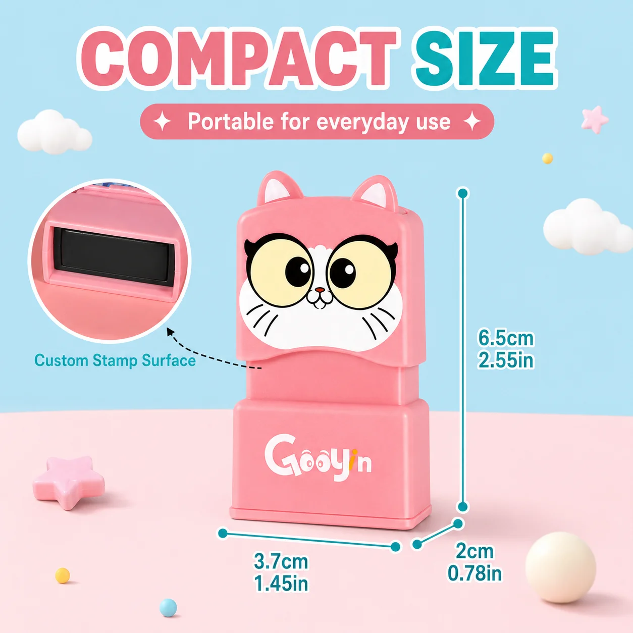 Customizable Name Stamp 6.5cm Compact Size Personalized Stamper for Book Label Notebook School Office Supplies