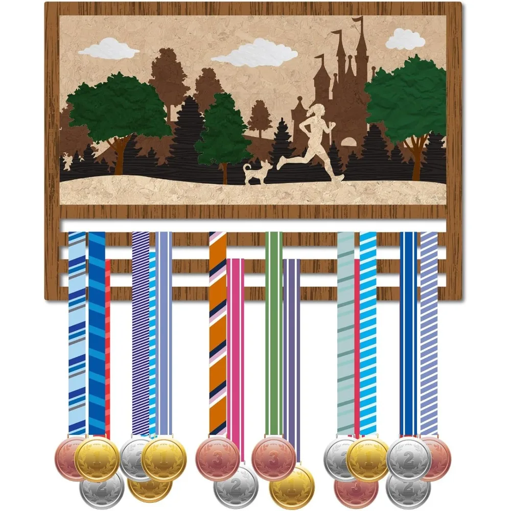 

Running Medal Hanger Runner Medal Holder Wooden Medal Hanging Display 3D Pattern Wall Mounted Decor Hold 30+ Medals Gift