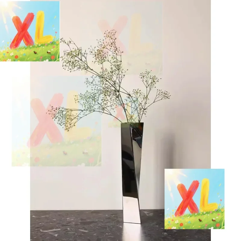 

Stainless steel vase light luxury high sense slender design metal flower arrangement modern minimalist living room ornament floo