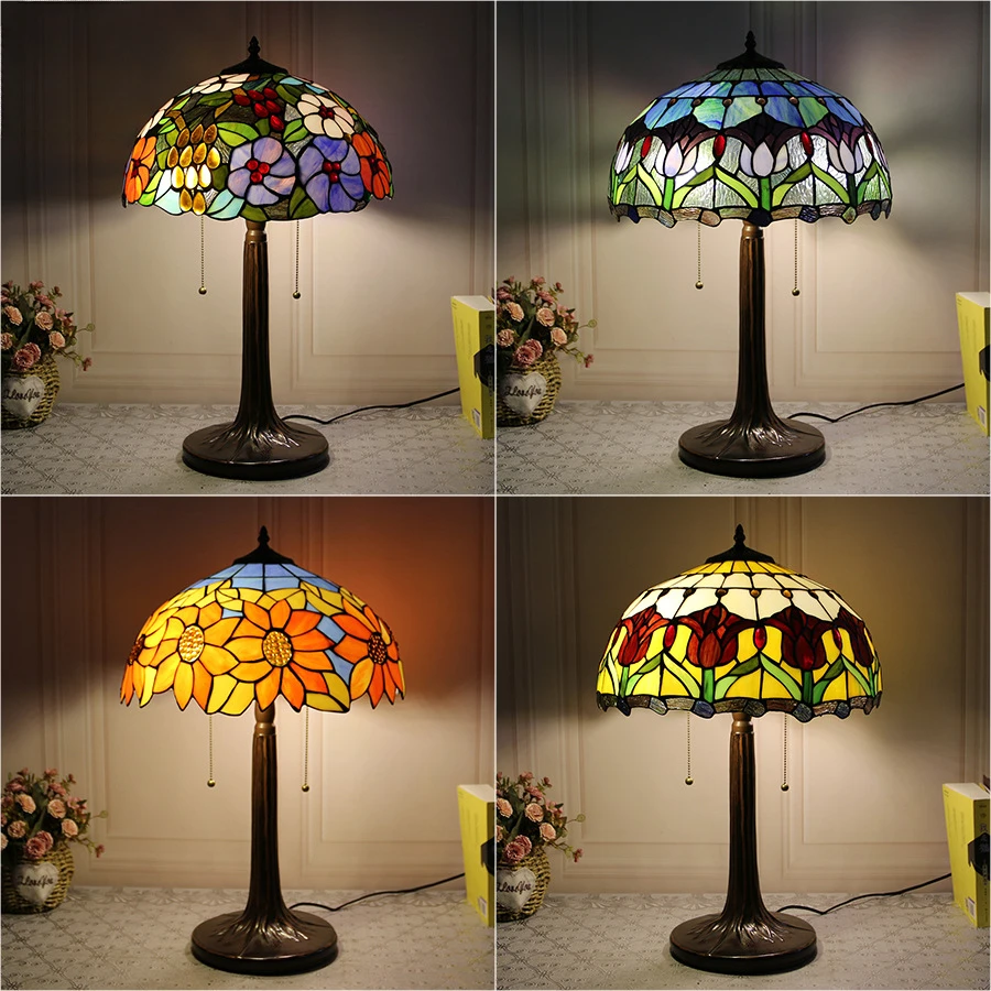 16inch Modern Handmade Tiffany Table Lamp Home Decor Bedroom Bedside Living Room Cafe Villa Classical Romantic Art Desk Light