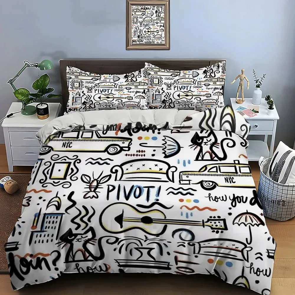 

Funny Friends Print Bedding Set Duvet Cover with Pillowcases Adult and Children Bedding Set Luxury TV Show Pattern gift for kids