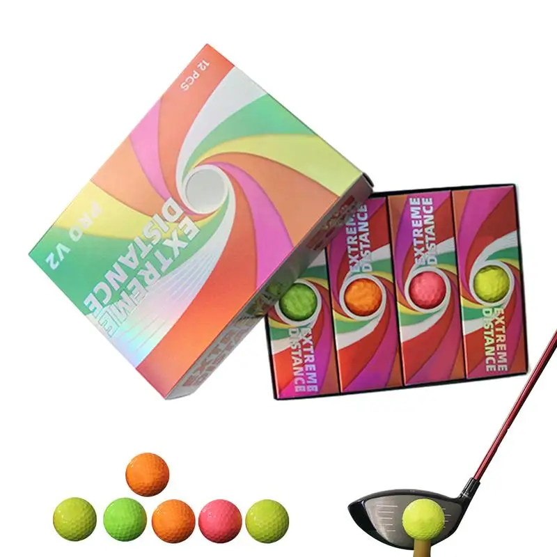 Golf Match Balls 12pcs Colorful Long Distance Practice Golf Balls High Elasticity Practicing Tool For Golf Beginners Professions