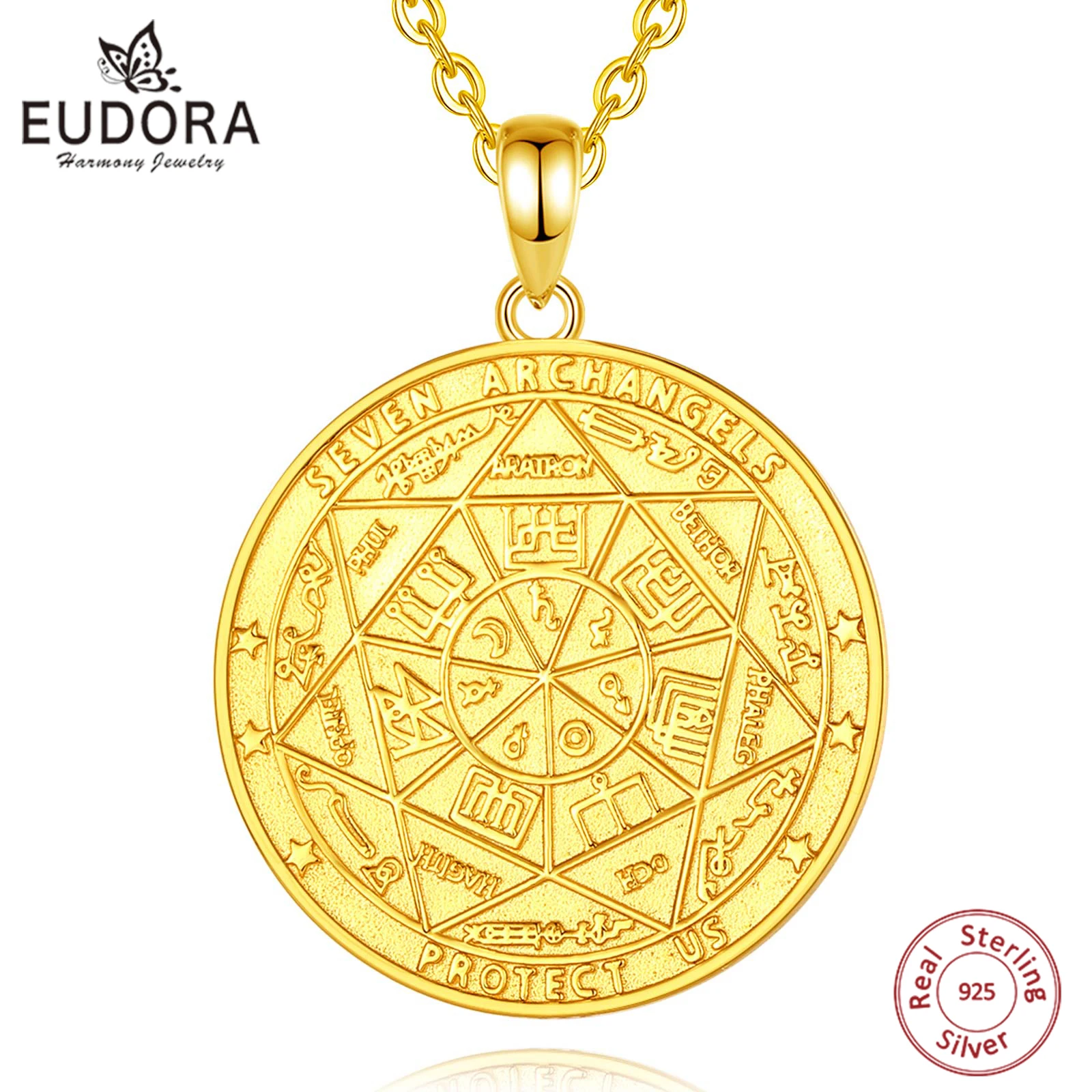 

Eudora 925 пробы Серебряный семь Archangels Амулет ожерелье 18k золото Руна вызов волшебный круг кулон Религия Ювелирные изделия изысканный подарок