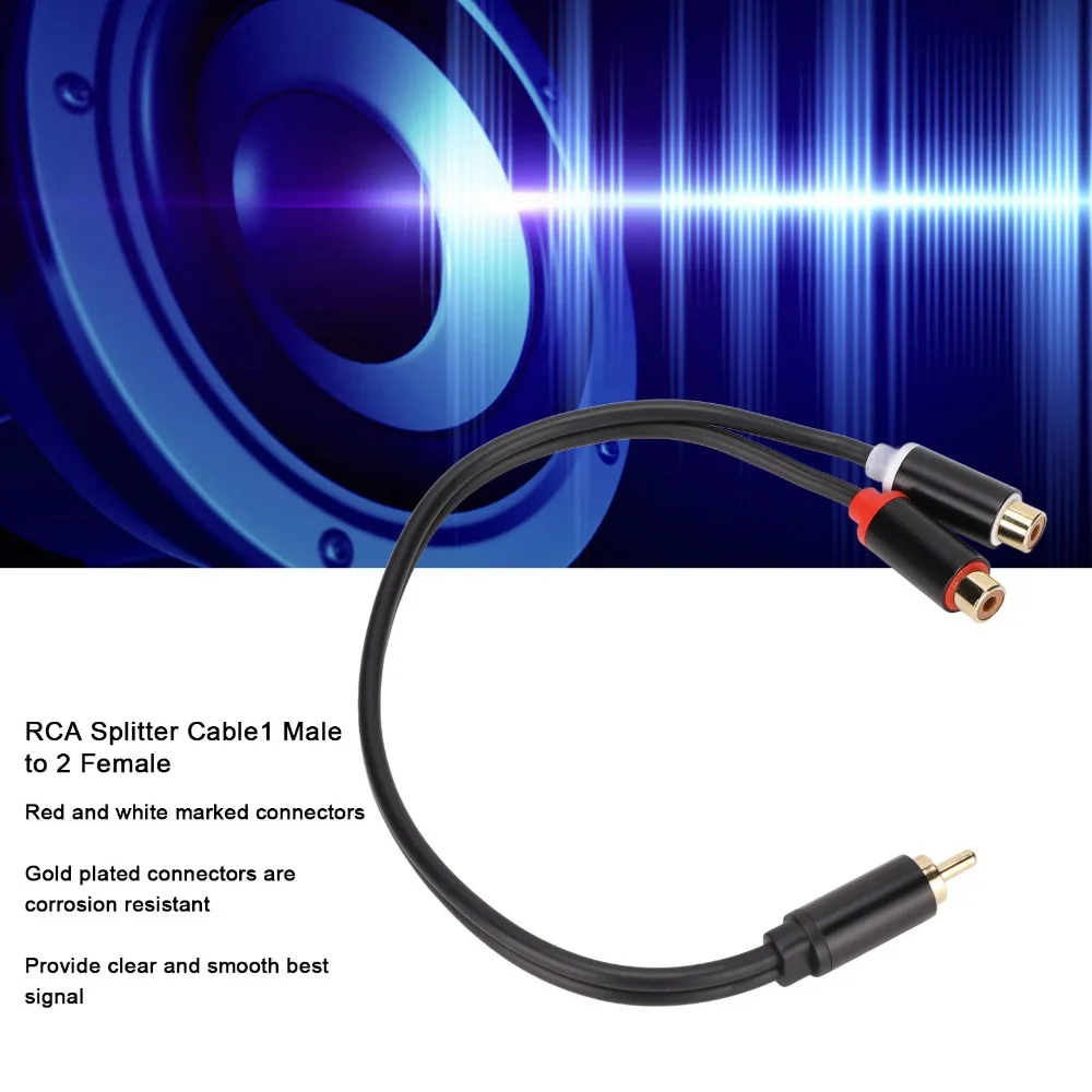 

2PCS Gold Plated for RCA Splitter Cable Plug and Play 0.3m/11.8in 1 Male to 2 Female for RCA Y Adapter Cable Home Theater