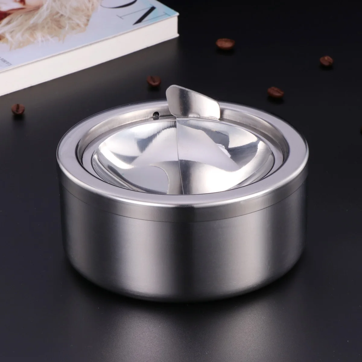 

Windproof Ashtray Tabletop Stainless Steel Smoking Printable Modern Design Cigerrete Desktop