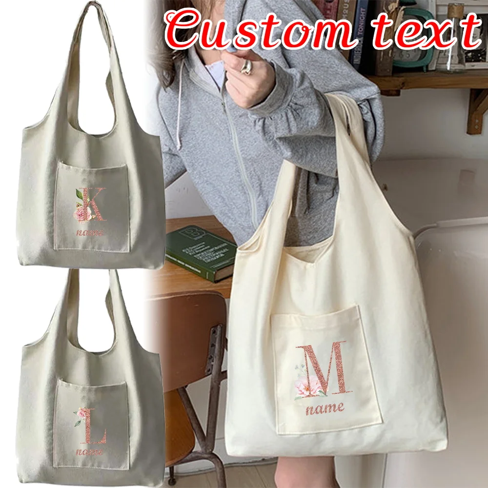 

Персонализированное индивидуальное имя, холщовая сумка на одно плечо, высококачественная упаковка для хранения, модные складные сумки для покупок с двойным карманом