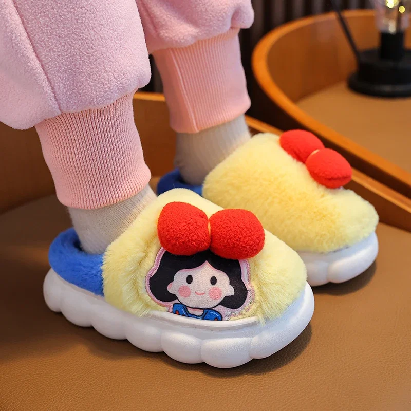 Children Winter Girls Platform Kids Plush Slippers Home Indoor Non-Slip Warm Cute Cartoon Schoolgirl Princess Shoes 3-12 Years