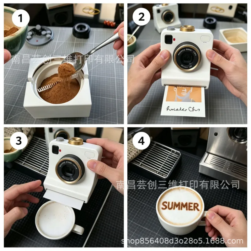 3D Printed Latte Art Camera Coffee Stencil Printer Template Maker Portable Barista Dessert Foam Pattern Tool Kitchen Gift