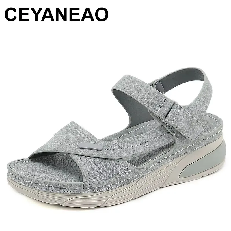 

2025 Casual Summer Novelty Leisure Wedge Sandals Women Sewing Thread Adjustable Hook Loop Light Anti-slide Waterproof