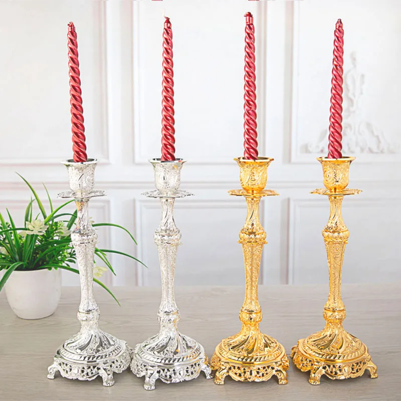 2pc European Style Metal Candlestick Candles Holders Gold Silver Dropshipping Wedding Ramadan Eid Religion Decorations Home
