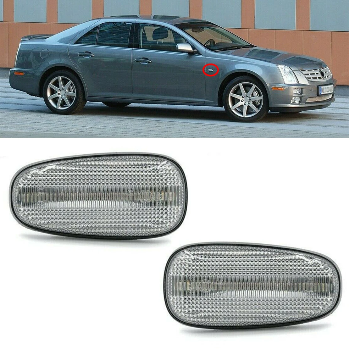 

2pcs Clear LED Fender Side Marker Turn Signal Light Fit For Cadillac STS STS-V Opel Astra G Zafira A