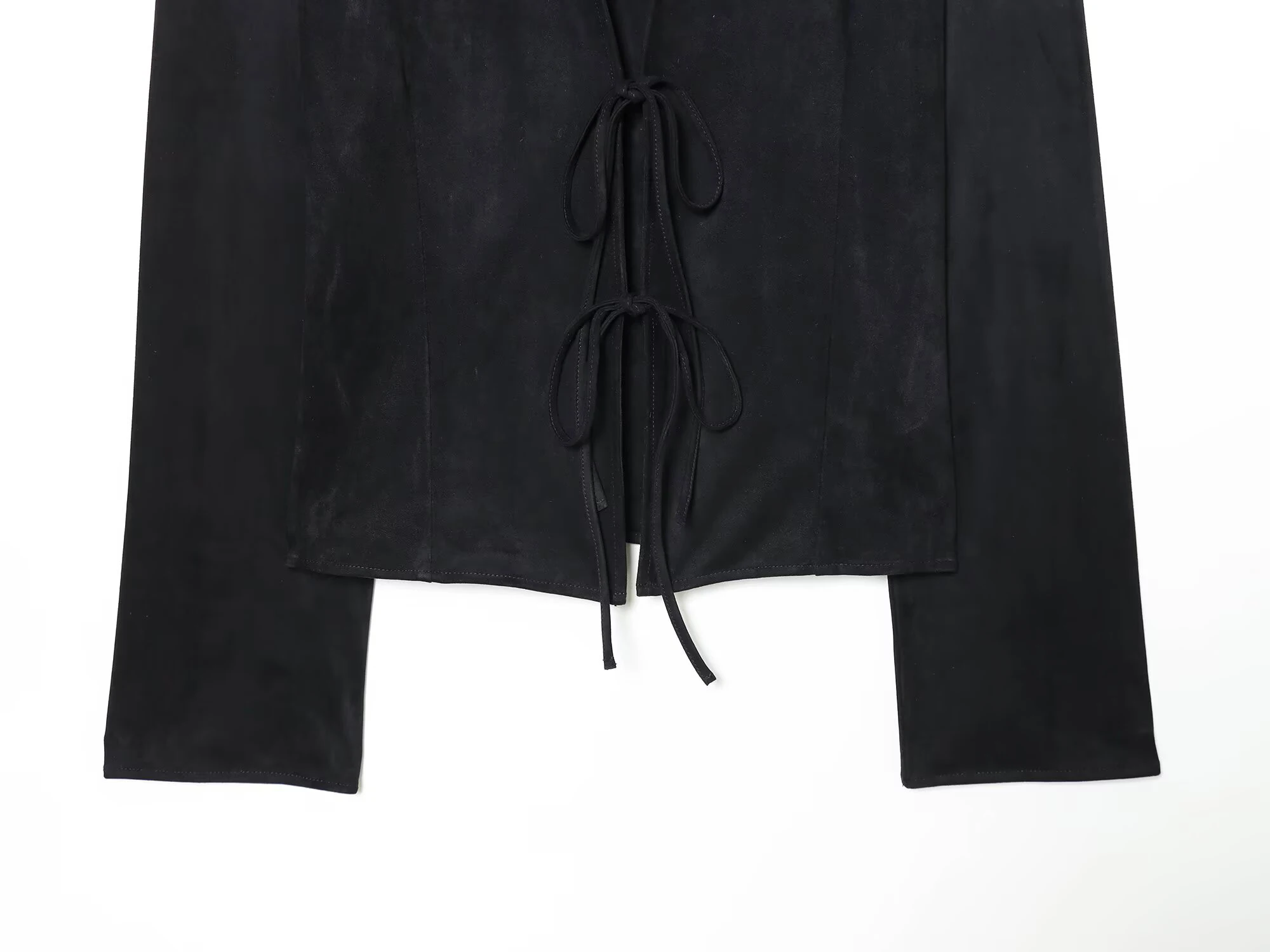 DEEABAE European and American Winter New Product Women's Sexy Style V-neck Strap Waist Collection Suede Effect Strap up Shirt