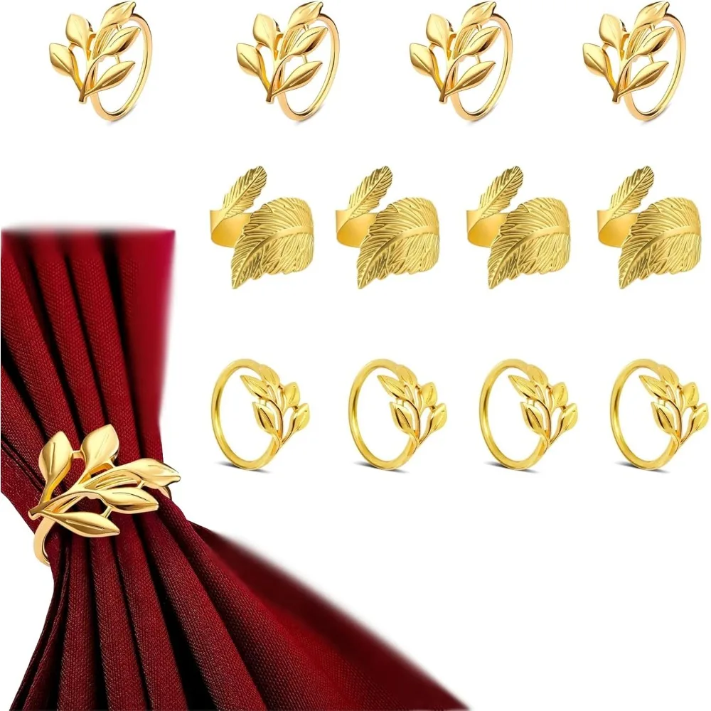 

12 Pcs Napkin Rings Set, Round Serviette Rings, Napkin Ring Bulk,Napkin Ring Holders for Formal or Casual Gathering and Table De