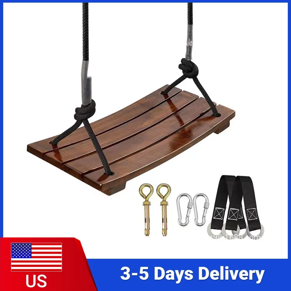 

Solid Wood Swing One Seat Simple Swing Maximum Load 440Lbs Wooden Swing Seat Curved Swing for Garden Patio Yard