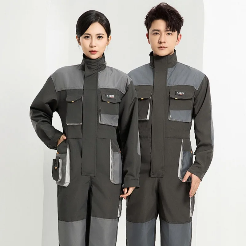Spring Autumn Men Split Workwear Set Long Sleeve Multi-Pocket Wear Resistant Workshop Factory Welder Uniform