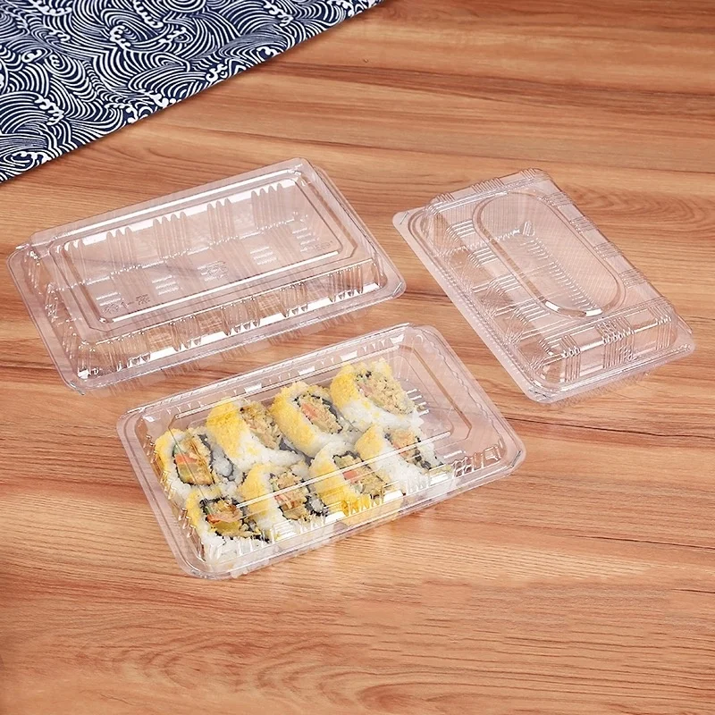 50Pcs Disposable Plastic Sushi Boxes for Packaging Storage Clear Carry Out Food Containers Takeaway Kitchen Supermarket Use