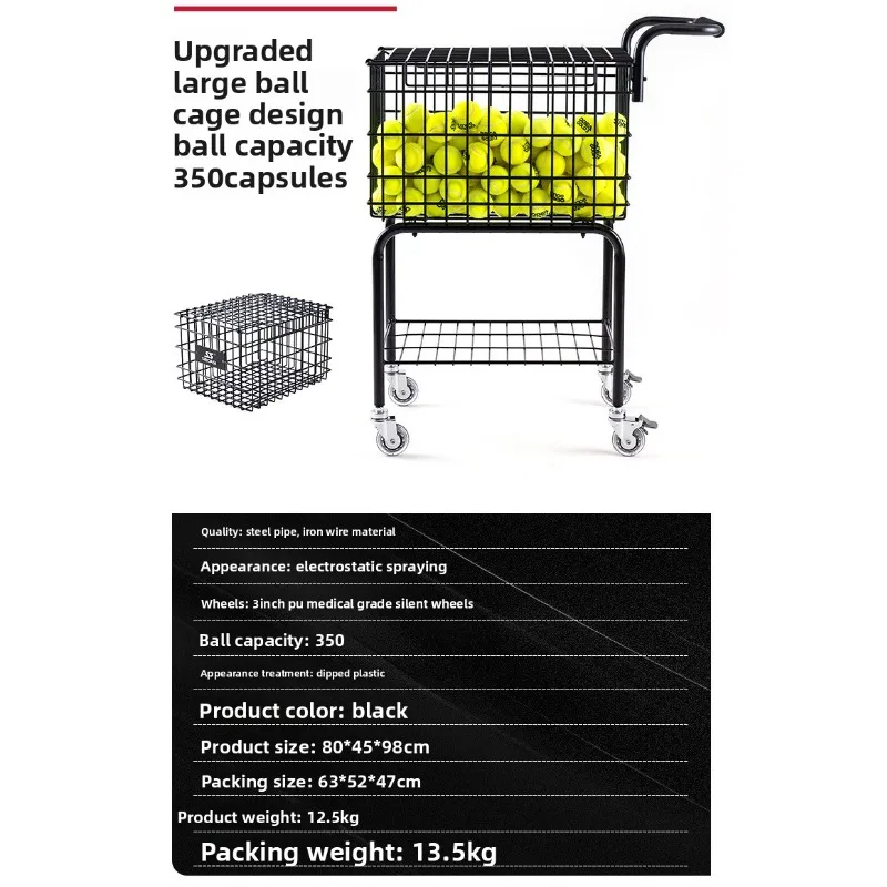 Tennis coach car storage cart with wheels large capacity 350 capsules, tennis frame training car pick up ball basket