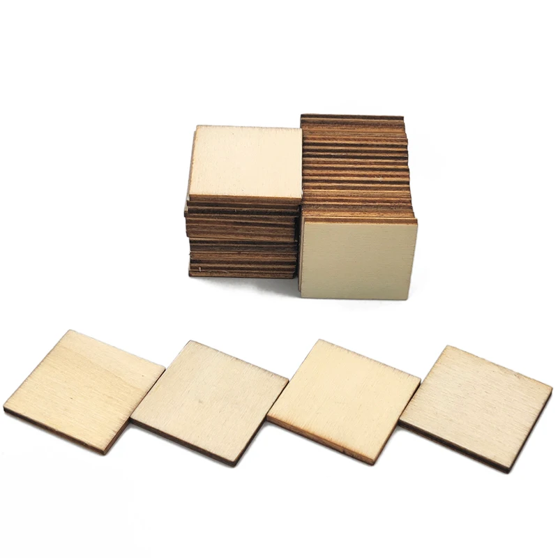 30pcs 30mm Unfinished Wooden Square Blank Natural Wood Slices Wooden Cutout Tiles for DIY Crafts Home Decor Painting Staining