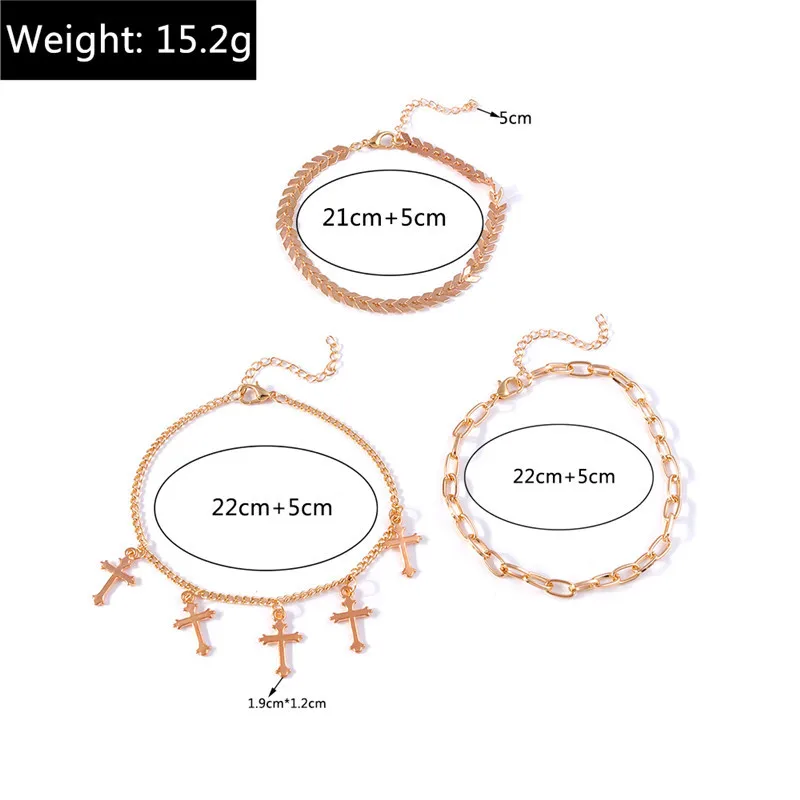 Aihua Boho Goldfarben Metallketten-Kreuz-Fußkettchen-Set für Frauen Kreuzanhänger Fußkettchen Kette am Bein Boho Schmuck Geschenke – Detail 6