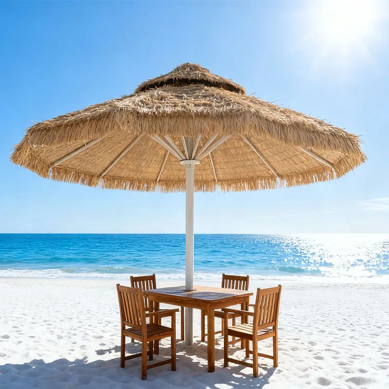 Outdoor thatched  courtyard garden parasol agritainment thatched roman umbrella beach straw sun umbrella