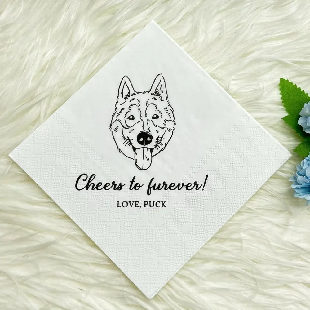 50 Custom Personalized dog wedding napkins,Cocktail napkin,pet party napkins,cat wedding napkins,Pet Portrait Wedding Napkins