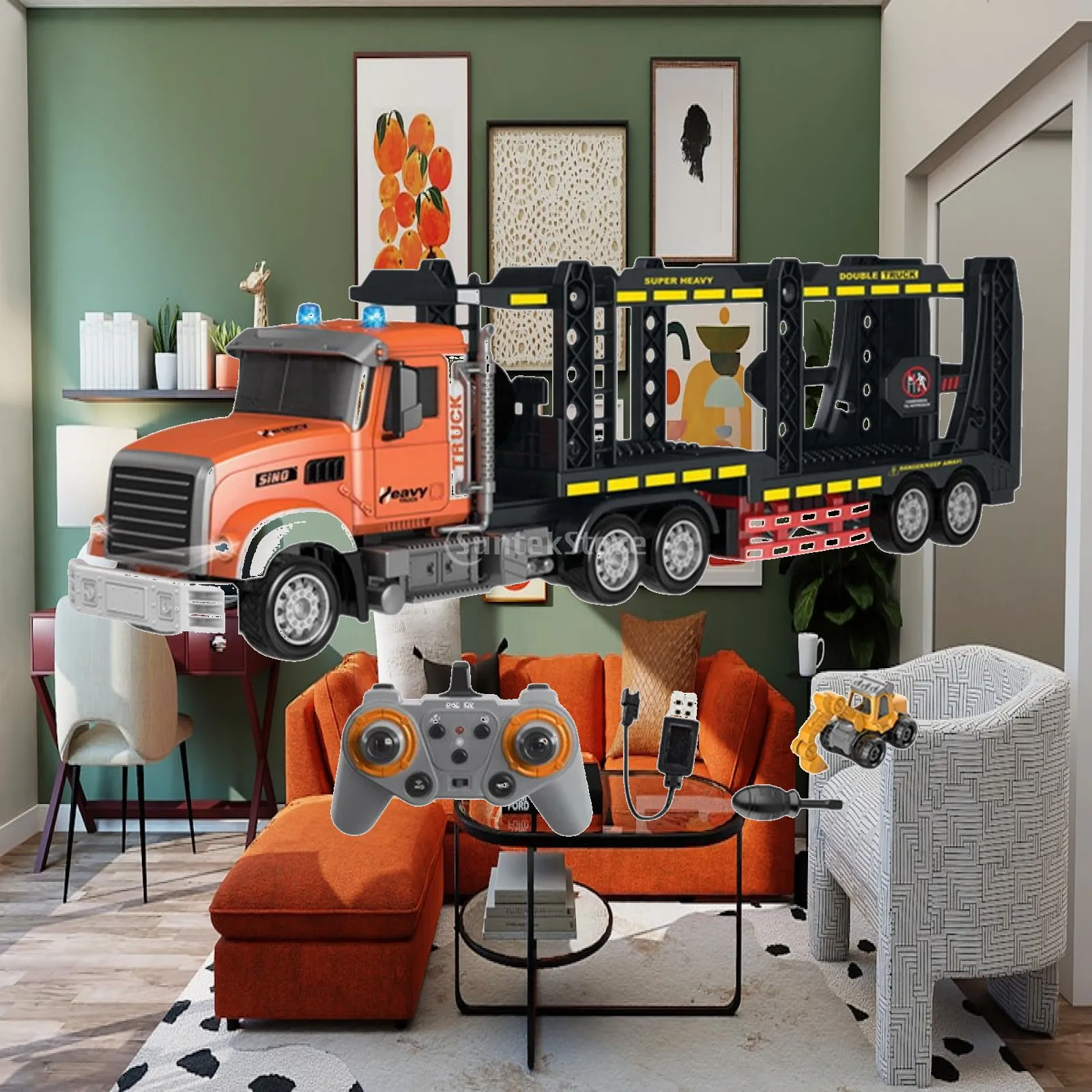 Car Transporter Truck Creativity Music Great Gift RC Semi Truck with Trailer for Tabletop Decor Ages 3 4 5 6 Years Old Children