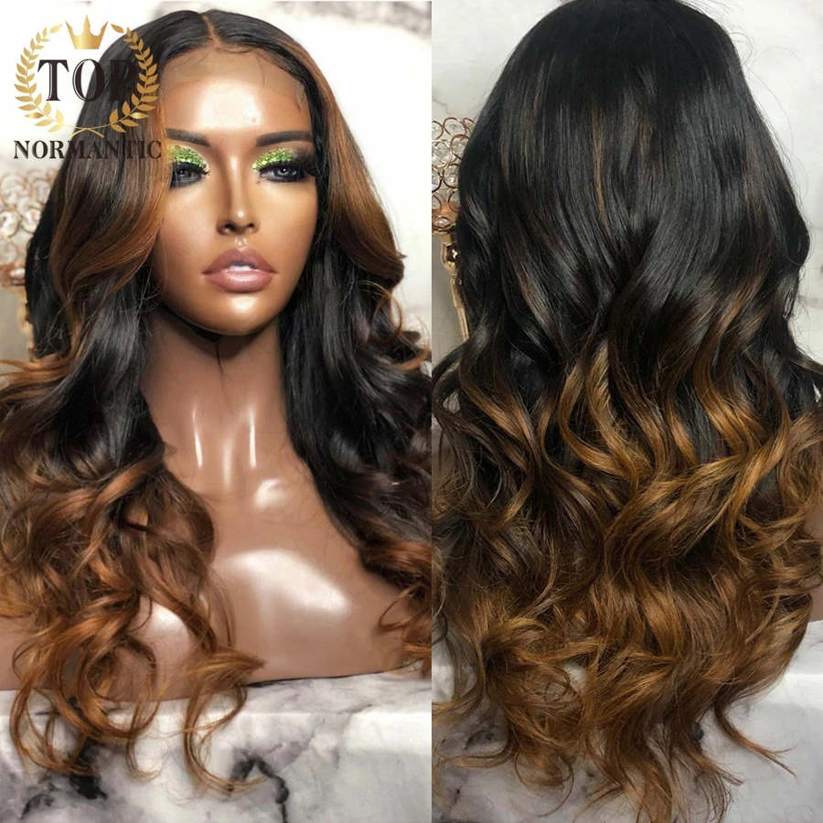 Topnormantic ombre farbe 13x6 brasilia nische haar perücken für frauen remy menschliches haar spitzen verschluss perücke mit vor gezupftem haaransatz