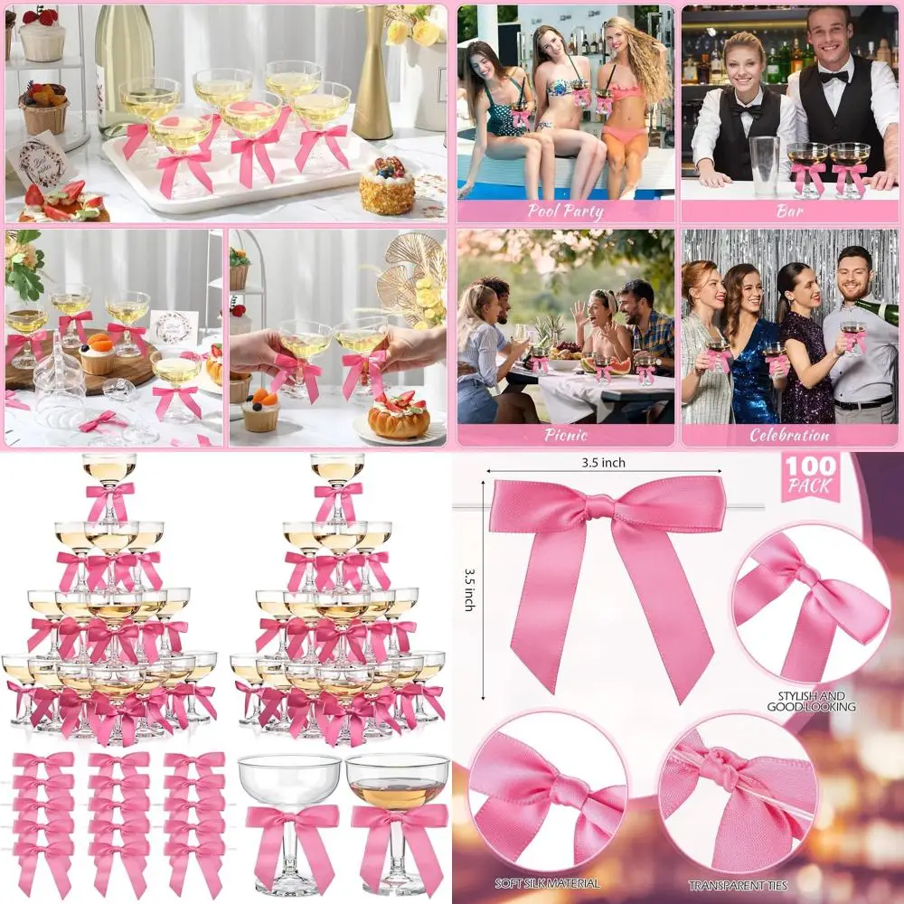 

100-Piece Pink Plastic Martini Glasses Set - 5 oz Flutes for Parties, Weddings & Home Bar