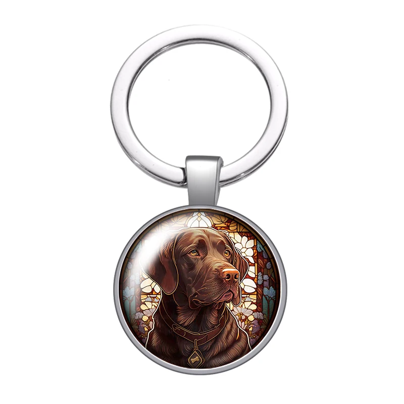 New Dog painting style Pet Bulldog collie Photo glass cabochon keychain Bag Car key chain Ring Holder Charms keychains for Gifts