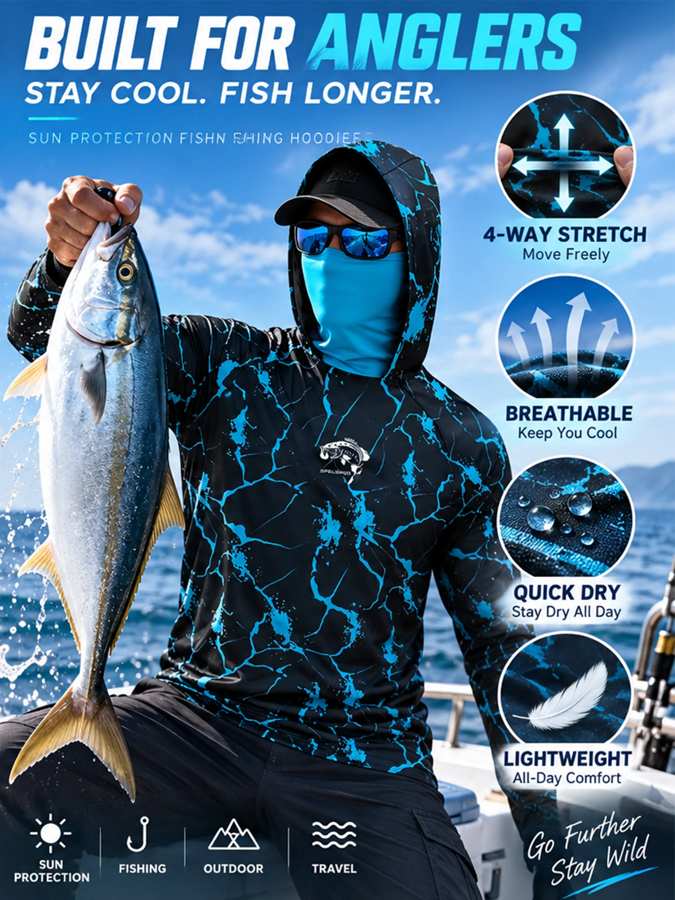 Fishing Hood Riding Tops Wear UPF 50+ Running T-shirt Summer Beach Gear Hoodies Face Cover Outdoor Sports Neck Kit Surfing Hood