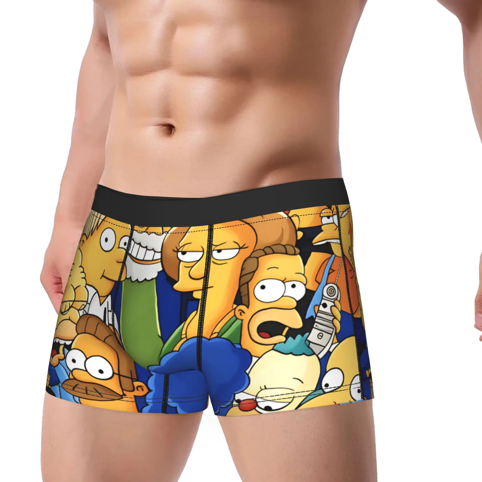 S-Simpsons Characters Group Portrait Retro Art Trunk  Pouch Underwear Hot Sale Pattern Boxer Brief Comfortable Men Underpants
