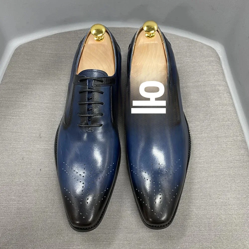 Classic Mens Oxford Shoes Cow Genuine Leather Classic Luxury Lace Up Brogue Italian Party Wedding Business Dress Shoes for Men