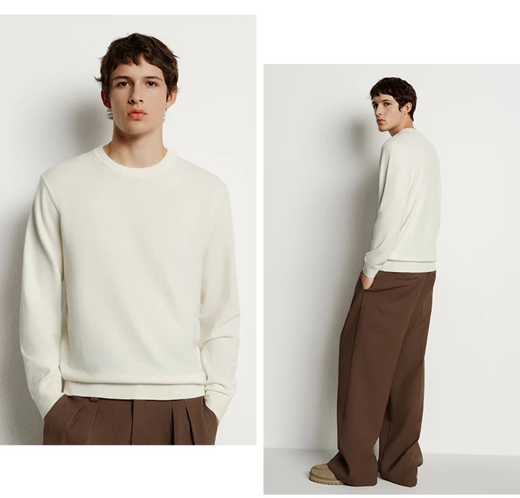 Semir Strickpullover für Herren, Winter-Kaschmirmischung, wärmeisolierend, antibakteriell, 2025, neue Basic-Rundhalsausschnitt, schwarze Basisschicht – Detail 4