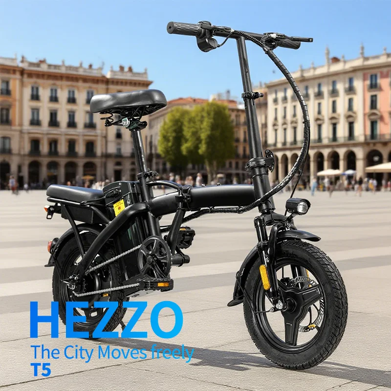 HEZZO T5 格安電動自転車 48V 350W 折りたたみ式電動自転車 10.4Ah 長距離走行 ディスクブレーキ 14インチ スマホホルダー付き EU・US倉庫発送