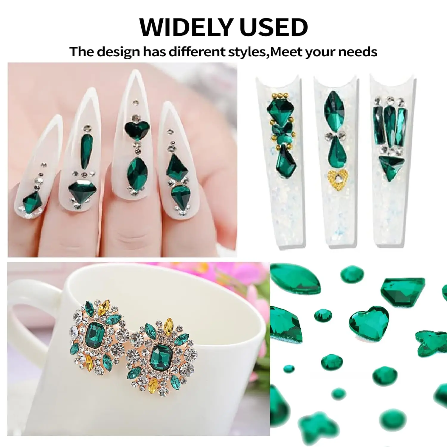 2 boîtes de strass 3D pour Nail Art, forme mixte, rouge, vert, verre à dos plat, décoration d'ongles, nouvel an, vacances, bijoux pour ongles