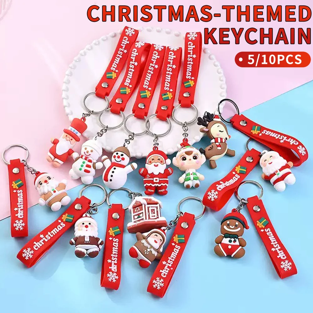 5/10PCS Christmas Cartoon Keychain Ring - Perfect Small Gift For Boys And Girls - Snowman And Christmas Tree Decorations,