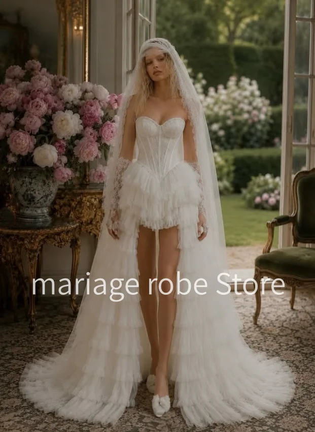 Two Pieces Short Beach Holiday Wedding Dresses with Remove Skirt Sweetheart Boning Corset Bridal Gown Outfit Customized