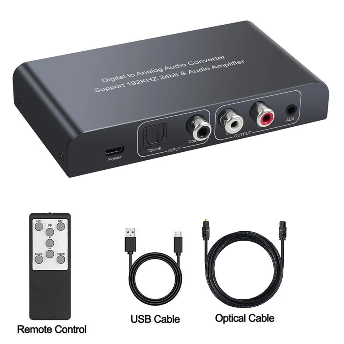 Audio Converter with IR Remote Control DAC Digital Coaxial Toslink to Analog Stereo RCA 3.5mm Audio Adapter 192KHz 24Bit