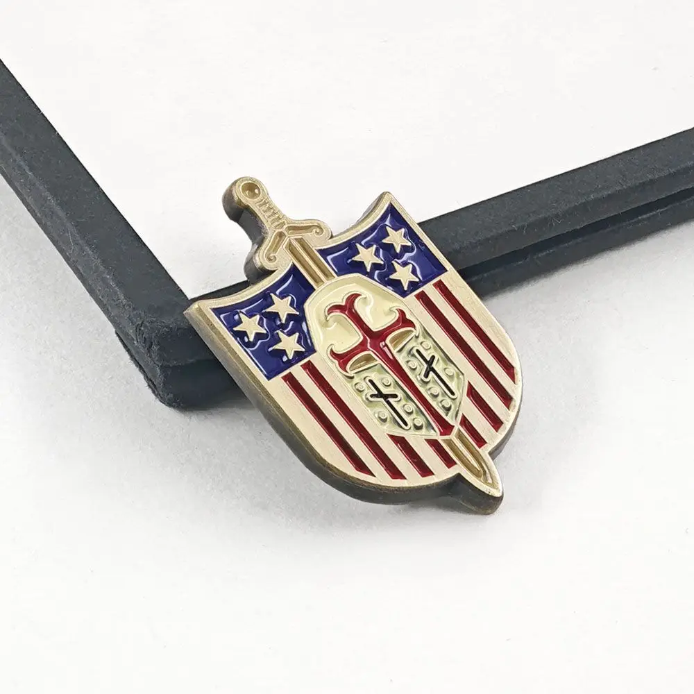 Knights Templar Shield Sword Enamel Pin Badge USA Stars Stripes Collectible Lapel Pin Commemorative Brooch Decoration Craft Gift
