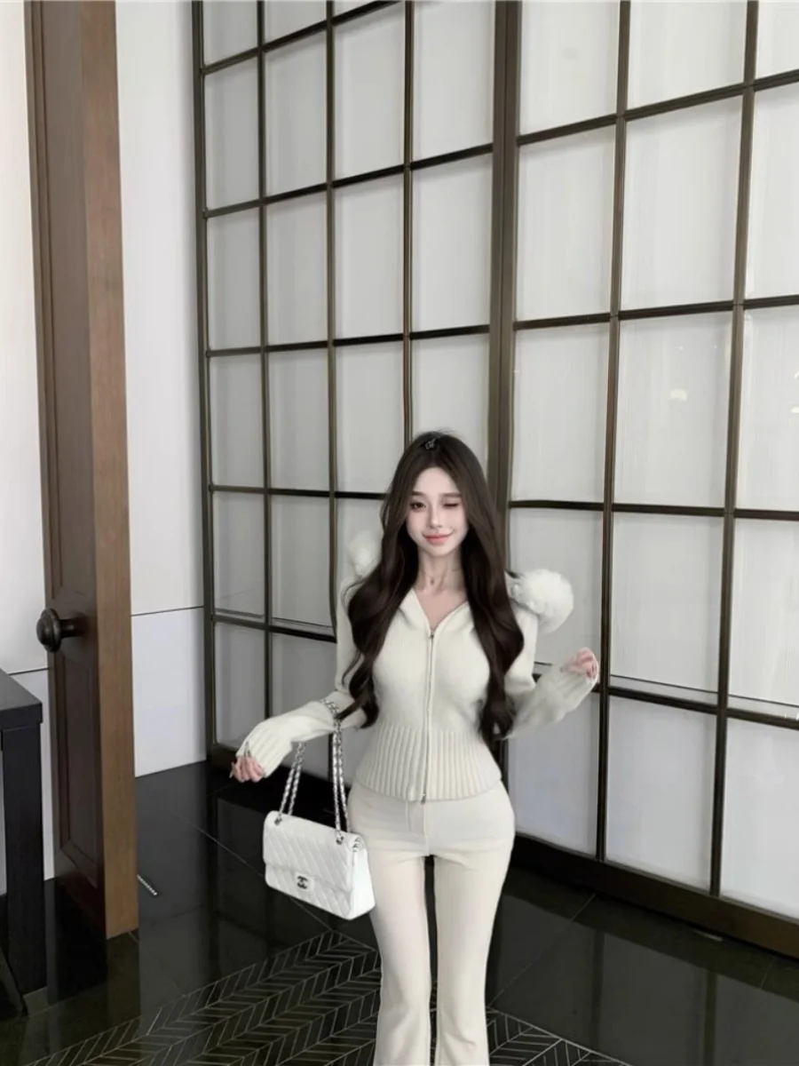 المرأة محبوك طويل Sve سترة الحلو سليم صالح سستة معطف بقلنسوة Jaet مزدوجة سستة تنوعا ربيع الخريف معطف الصوف