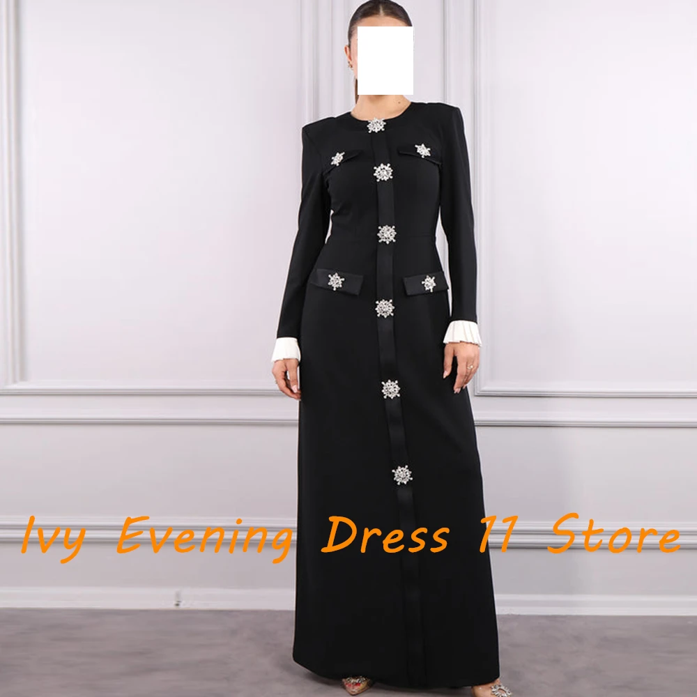 ที่กําหนดเองอารมณ์คริสตัลปิดไหล่เจอร์ซีย์ชุดราตรีอย่างเป็นทางการ O-คอแขนยาว Sheath ความยาวพื้น