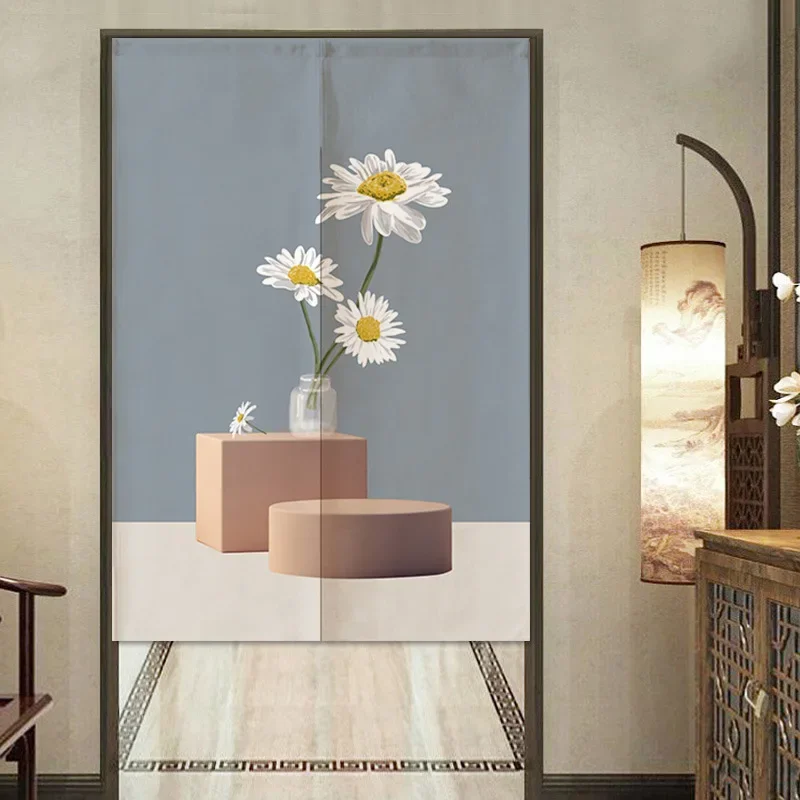 Nordic Landscape Flowers Door Curtain Bathroom Partition Curtains Noren Curtain Living Room Kitchen Entrance Doorway Curtains