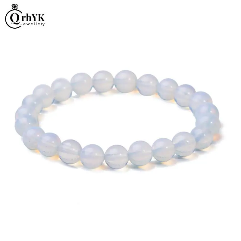 Dia 8mm Round Crystal Moonstone Natural Stone Stretched Beaded Bracelet for Women